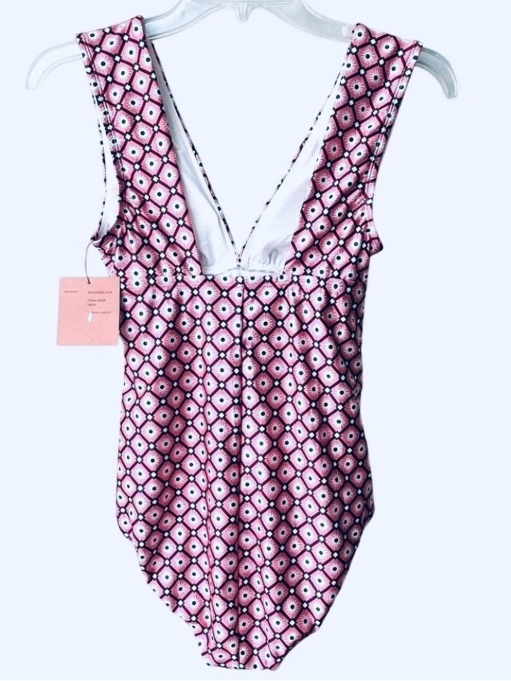 Shade & Shore Geo Print Plunge Full Coverage Tummy Control One Piece Swimsuit XS - Picture 3 of 13